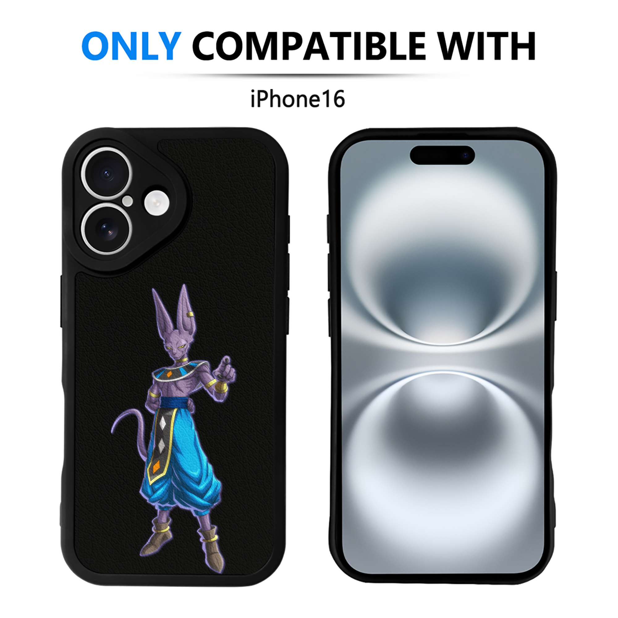 （画像用） ドラゴンボール ビルス 破壊神ビルス DRAGON BALL Beerus Birusu 【iPhone 16シリーズ対応】シリコンスマホケース（レザー調） 材質：シリコン